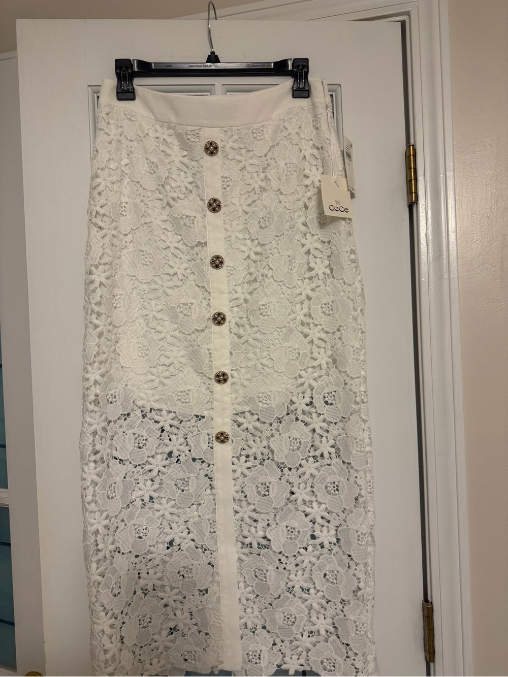 CeCe Cream Floral Lace Button-Front Maxi Skirt - Picture 1 of 8